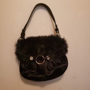 Coach Black Satin Mink Fur & Swarovski trim
